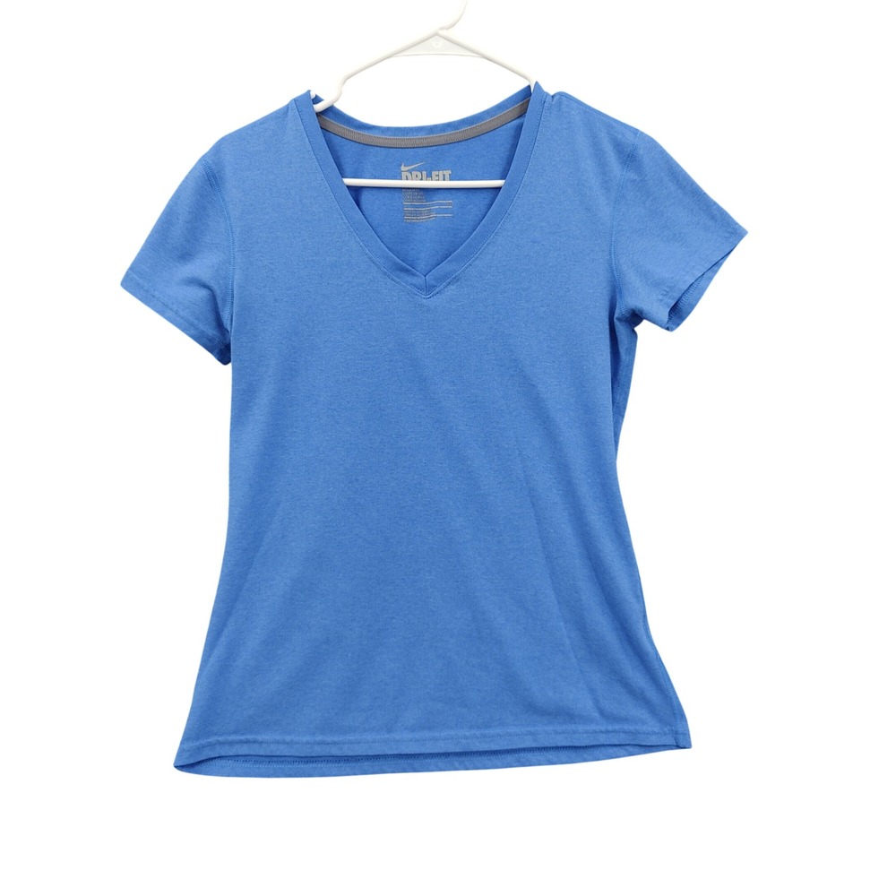 Nike Womens‎ Sporty Athleisure Dri-FIT T-Shirt Small Blue V-Neck Activewear Tee